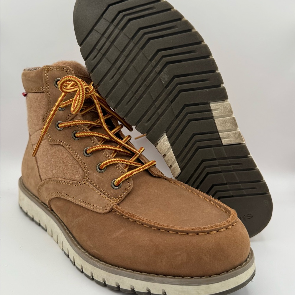 Men's Levi’s Brown Gregory Neo Leather‎ Wool Moc Toe Comfort Lace-Up Boots Sz 10